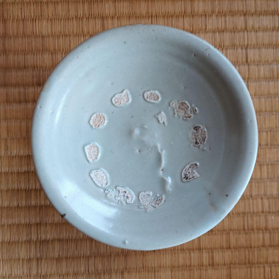 青磁 花模様 陶器皿 木箱付き　分院窯作　李朝面取台鉢　白磁　骨董品　古美術