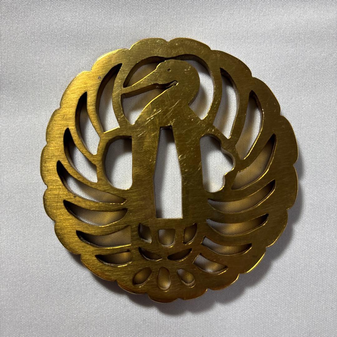 金色 鶴デザイン 鍔(つば) 鶴丸　鐔　武具