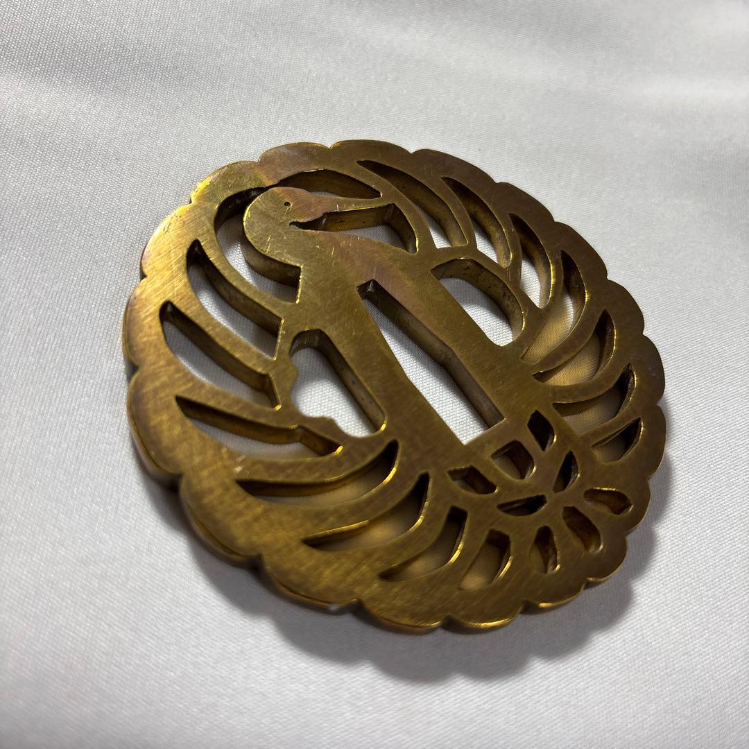 金色 鶴デザイン 鍔(つば) 鶴丸　鐔　武具