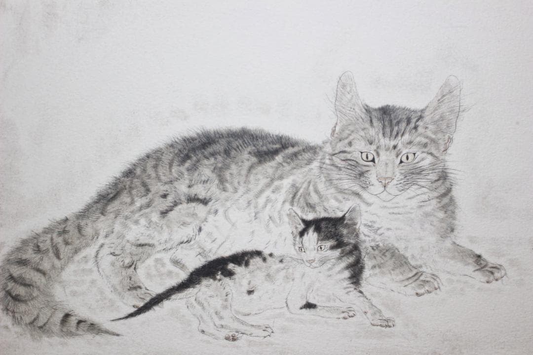 藤田嗣治 エスタンプリトグラフ「親子猫」 100部限定 17/100