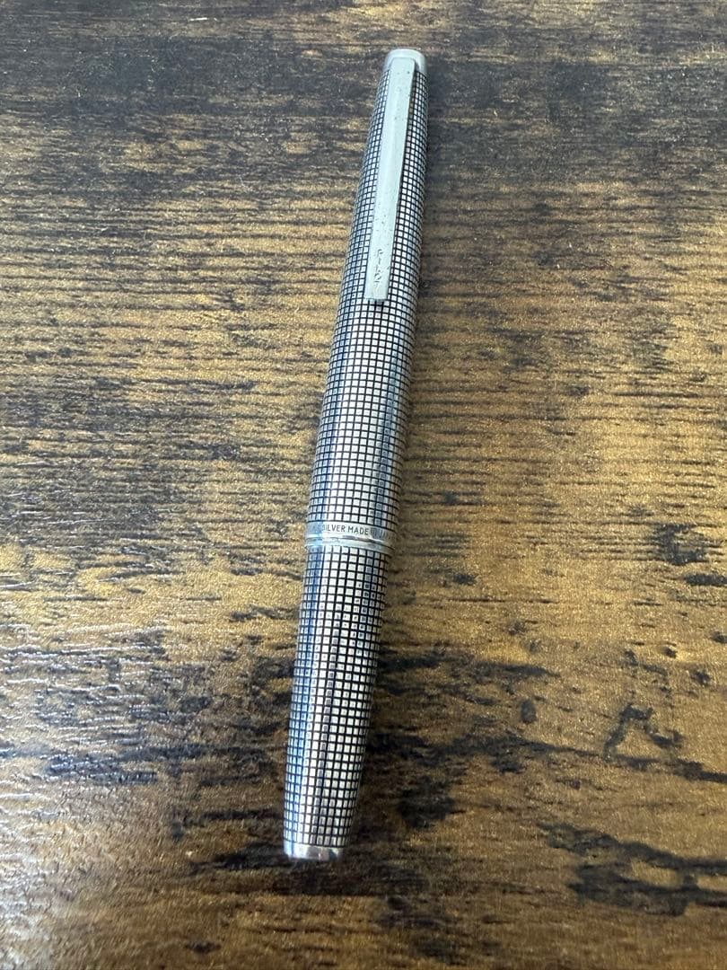 1975年製　18金　白金　全蝕刻　スターリングシルバー　パイロット　万年筆　F