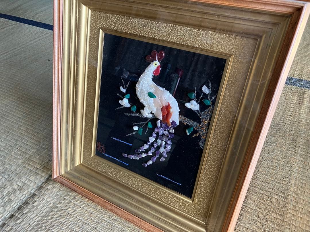 宝石画　天然石装飾のアート作品　希少品