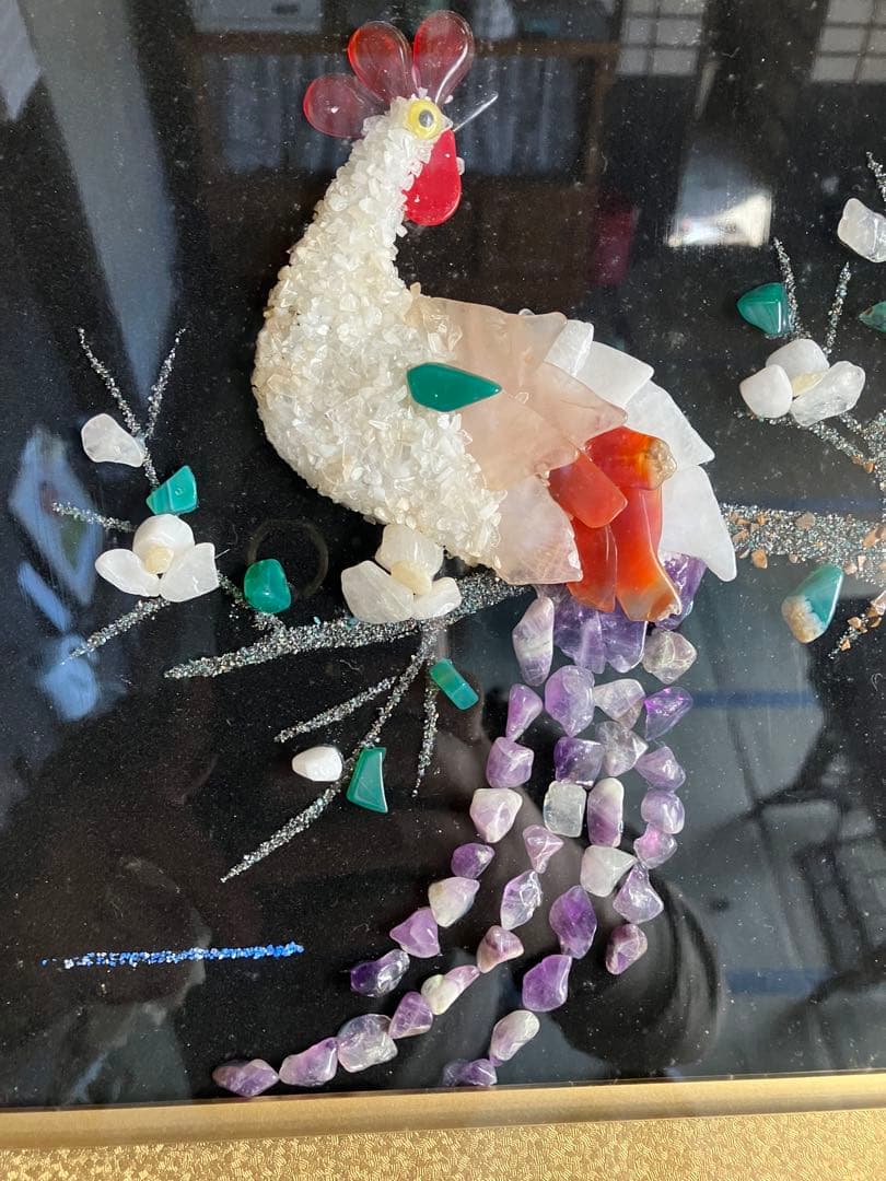 宝石画　天然石装飾のアート作品　希少品