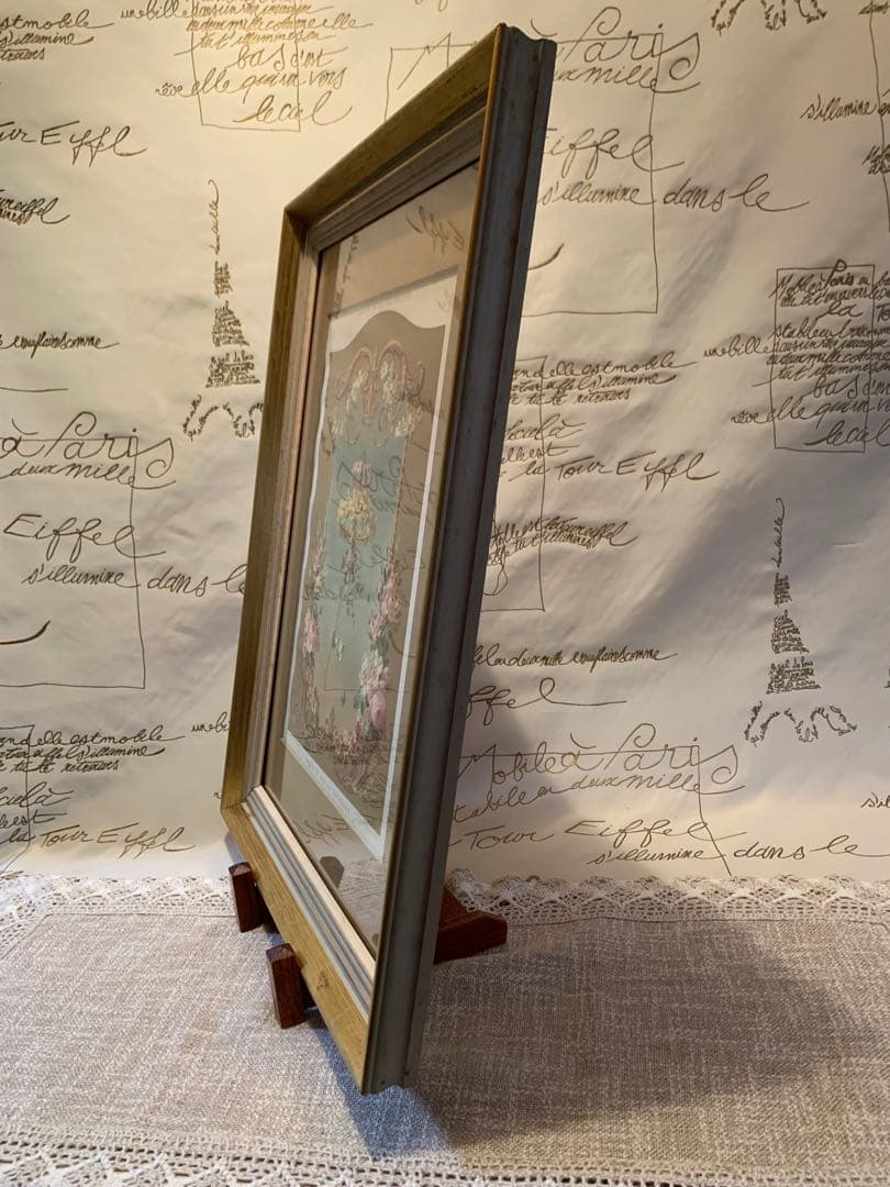 フランス製　アンティーク　1890年の装飾図案集色刷石版額装！花柄ロマンチック！