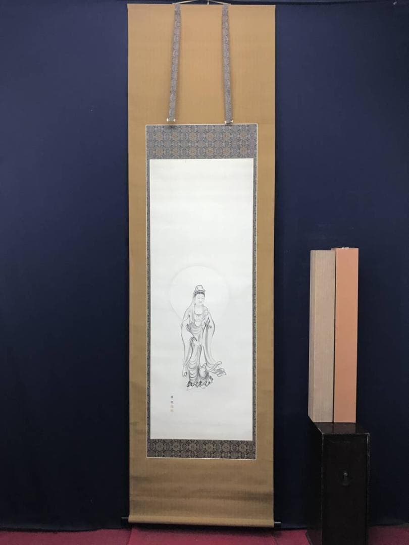 【真作】柳原妙秀/観音図/観音像図/仏事掛/掛軸/名家伝来/AC-220