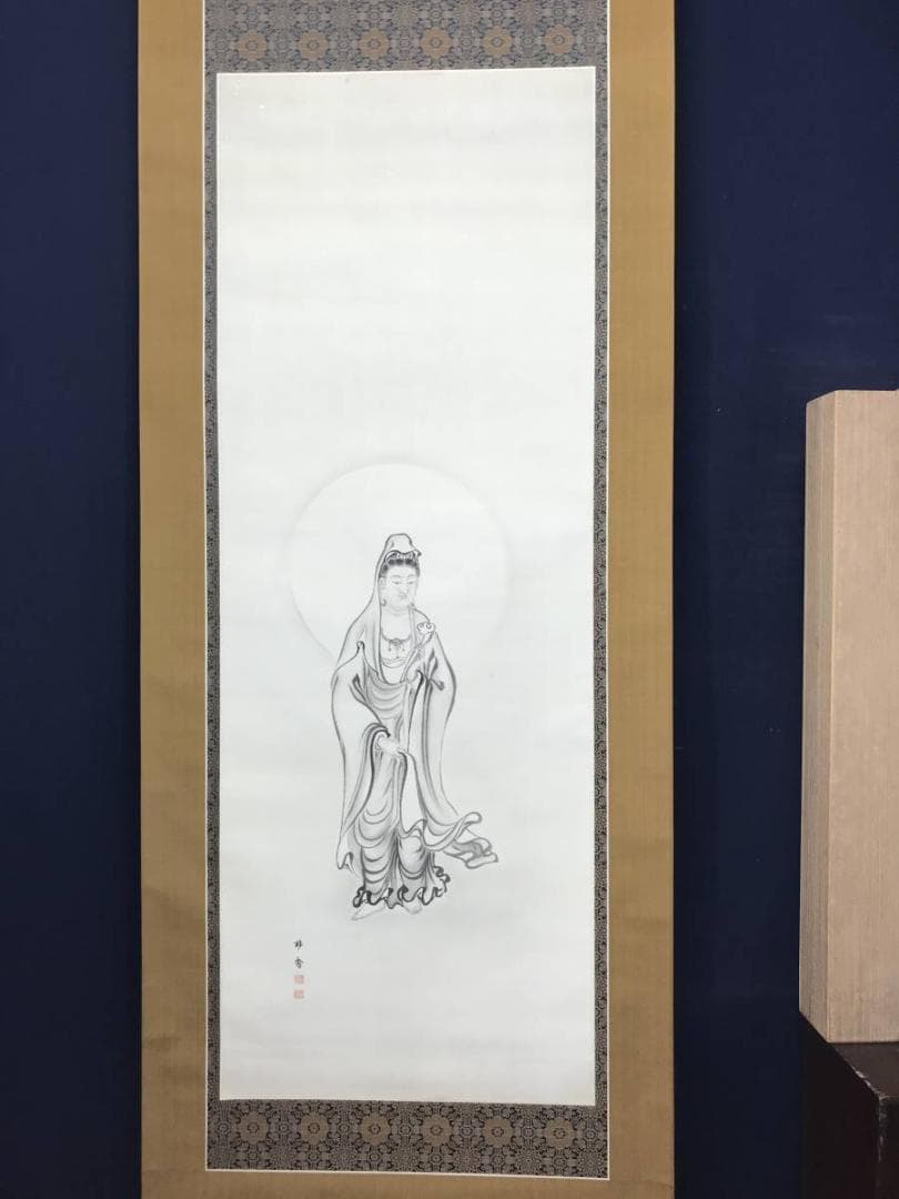 【真作】柳原妙秀/観音図/観音像図/仏事掛/掛軸/名家伝来/AC-220