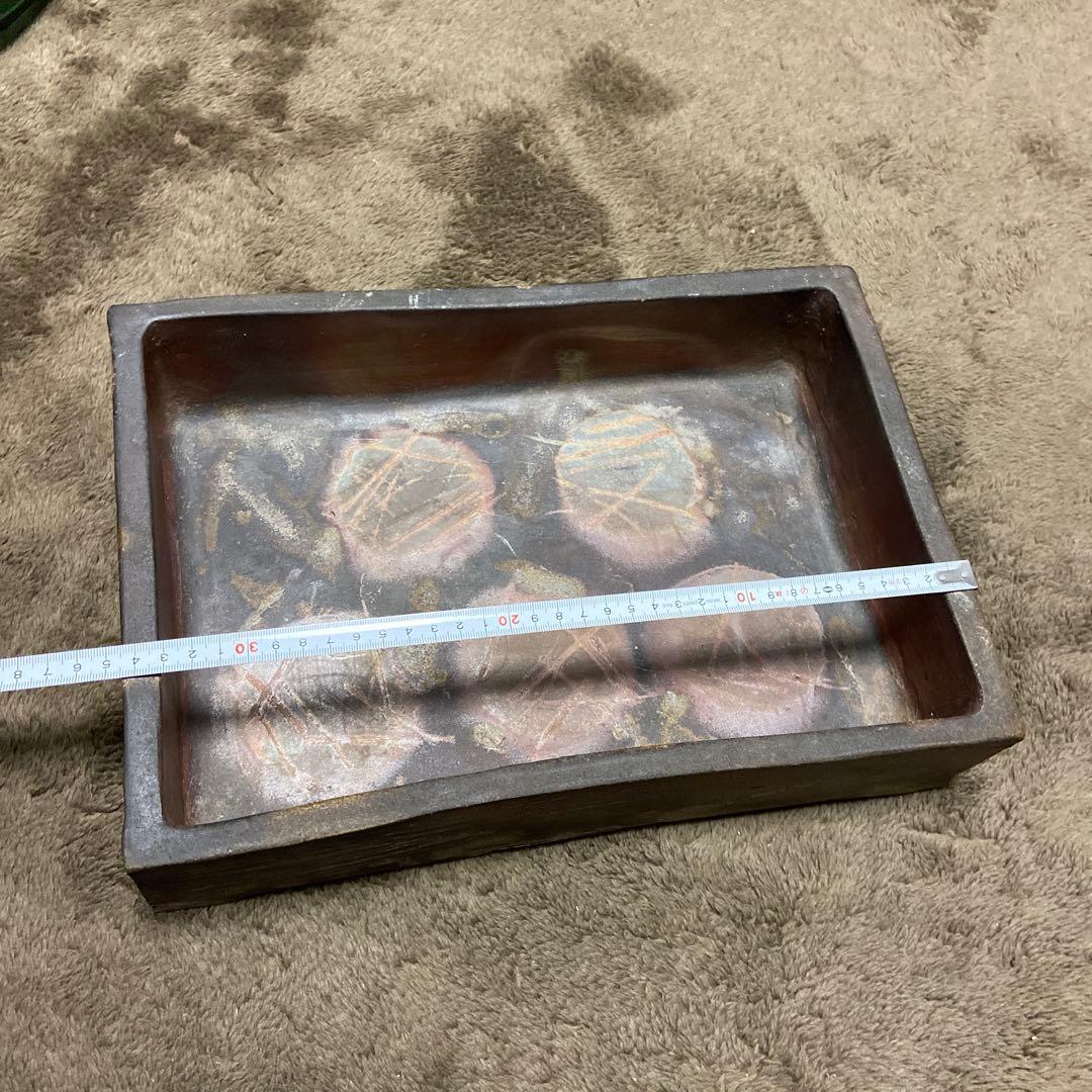 備前焼　大型　水盤　花器　角鉢　華道　生花　34.5センチ