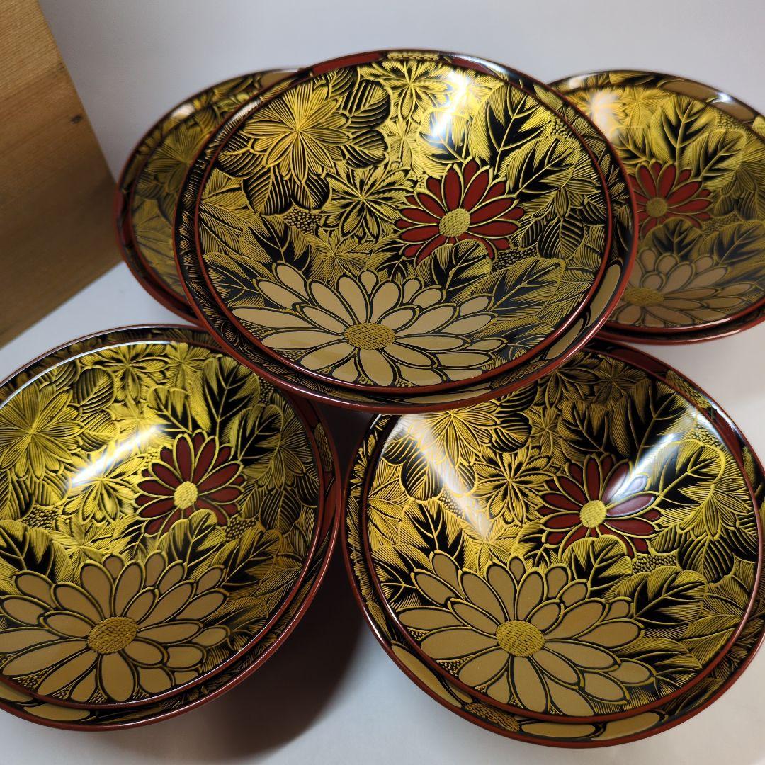 特選　沈金　輪島塗　蒔絵付吸物椀　五客　年代物　骨董