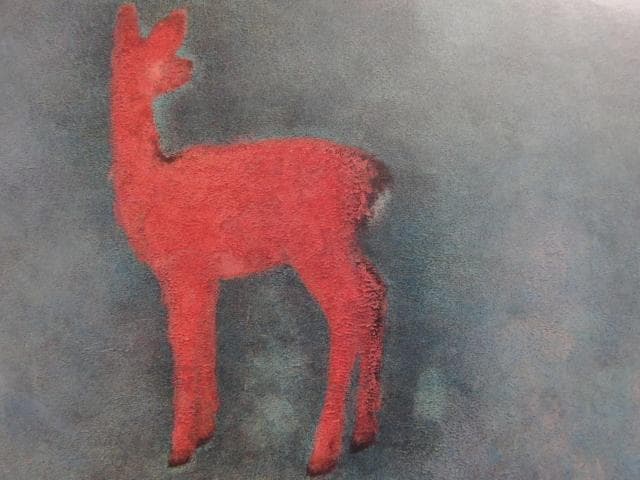 徳岡 神泉、仔鹿、大判、額装用・画版、日本製・新品額 額装付、状態良好