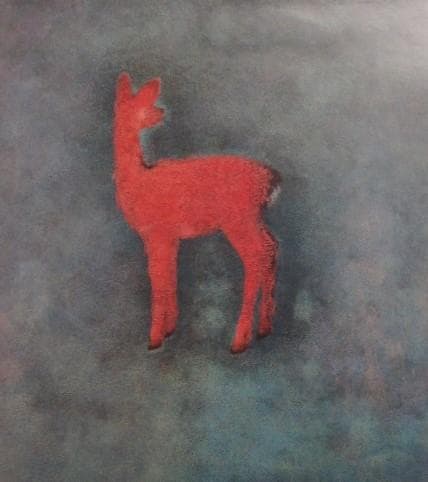 徳岡 神泉、仔鹿、大判、額装用・画版、日本製・新品額 額装付、状態良好