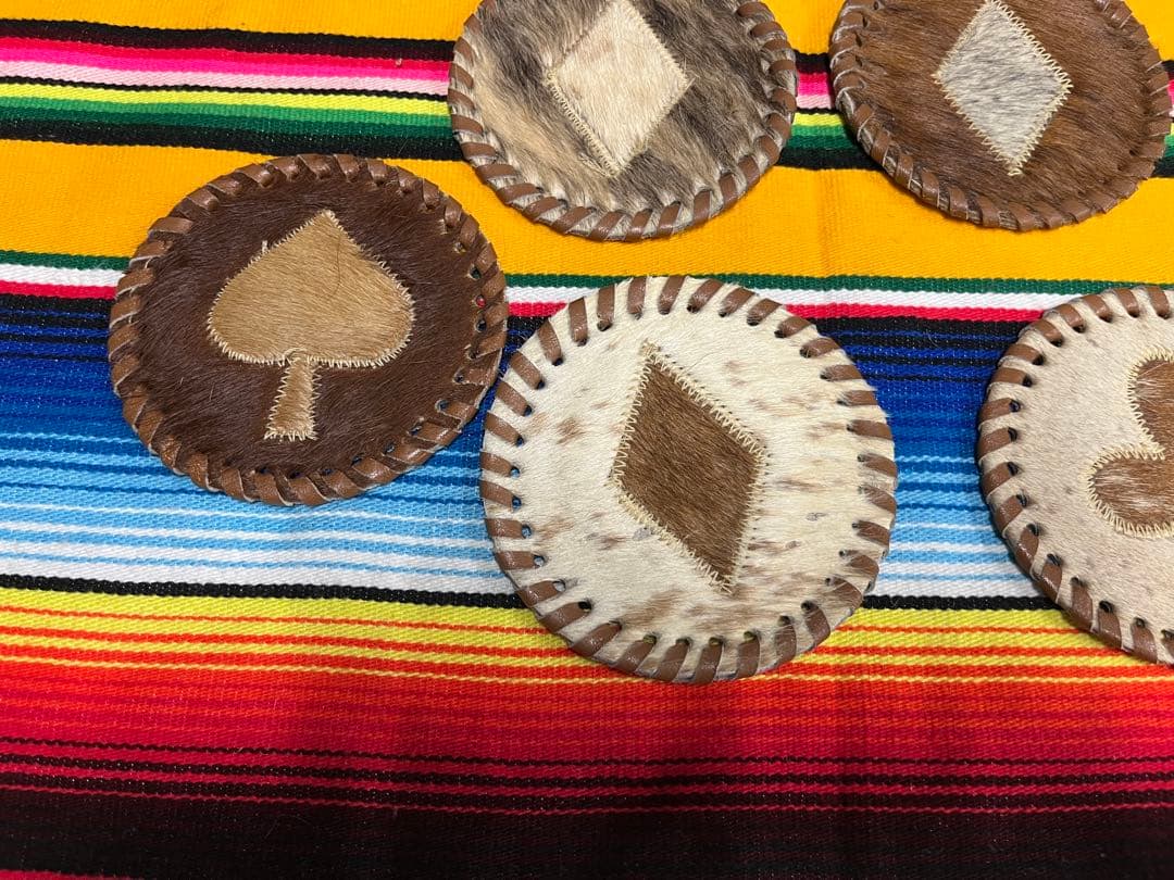 ヴィンテージ ハラコ リアルレザー コースター アクセサリー置き　キャンプ