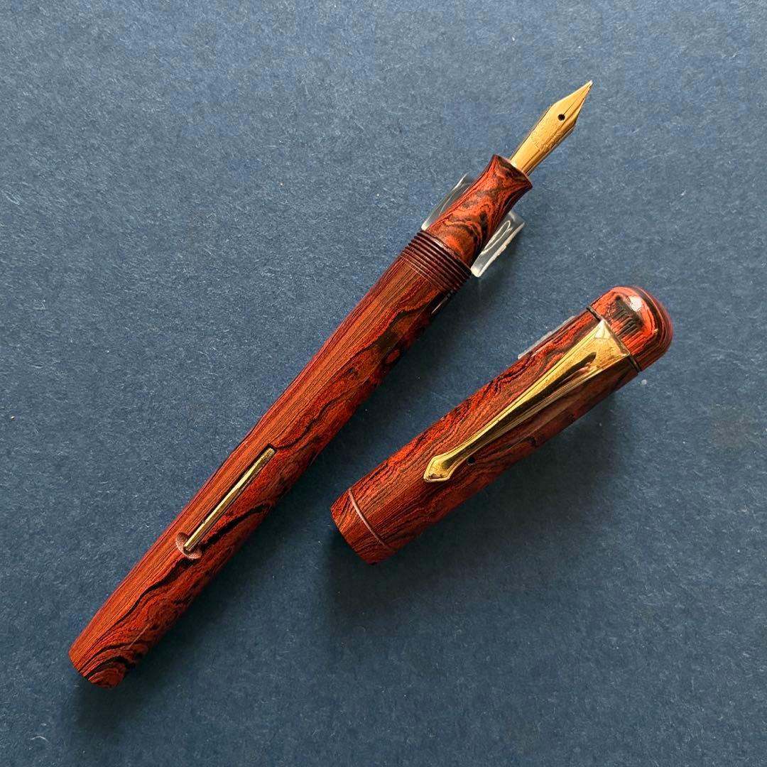 海外製　マーブルエボナイト　万年筆　無銘　14K