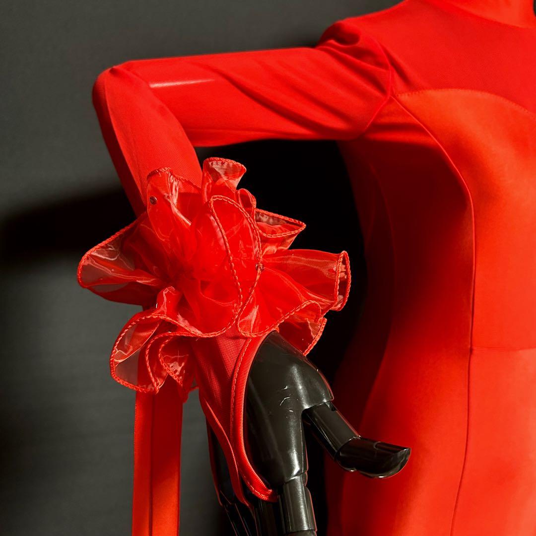 社交ダンス★スタンダード ドレス★レッド★取り外し可能フロート付★サイズM★新品