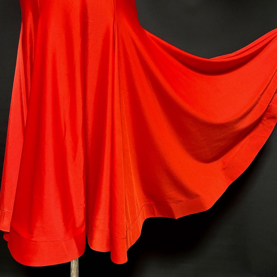 社交ダンス★スタンダード ドレス★レッド★取り外し可能フロート付★サイズM★新品