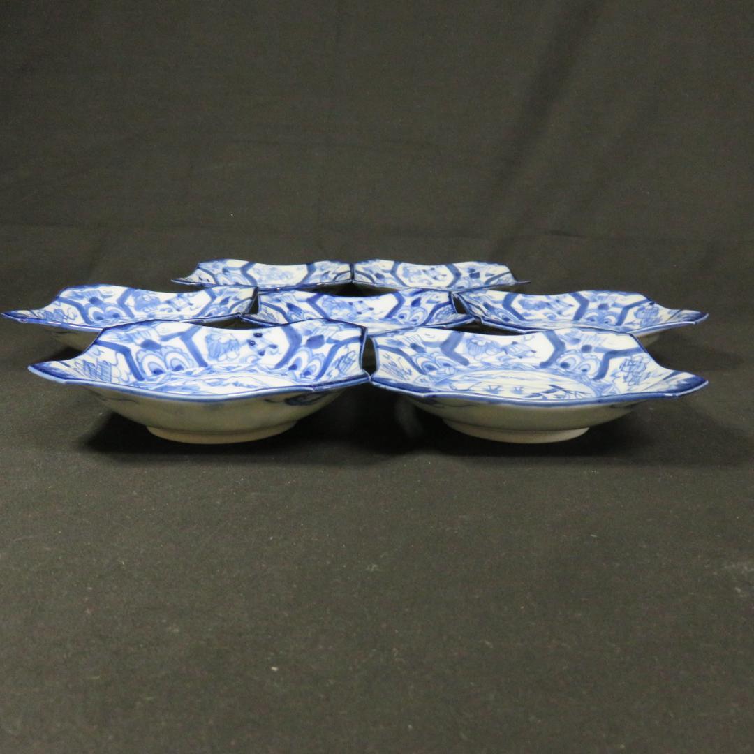 小皿 7枚 富士山 染付 古伊万里 山水 巻物 角皿 変形皿 江戸　バラ売り可