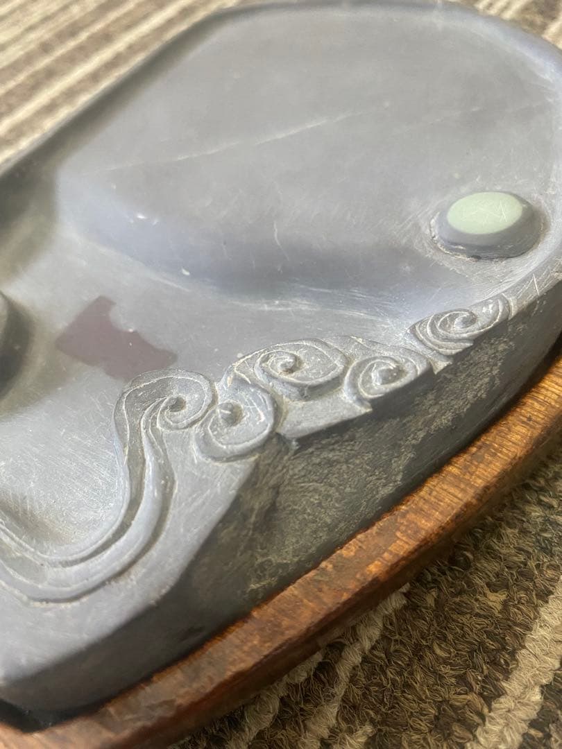 中国美術 端渓硯 斑点 石眼 硯 書道具 花鳥文 蛙　カエル　書道具 古硯 古玩