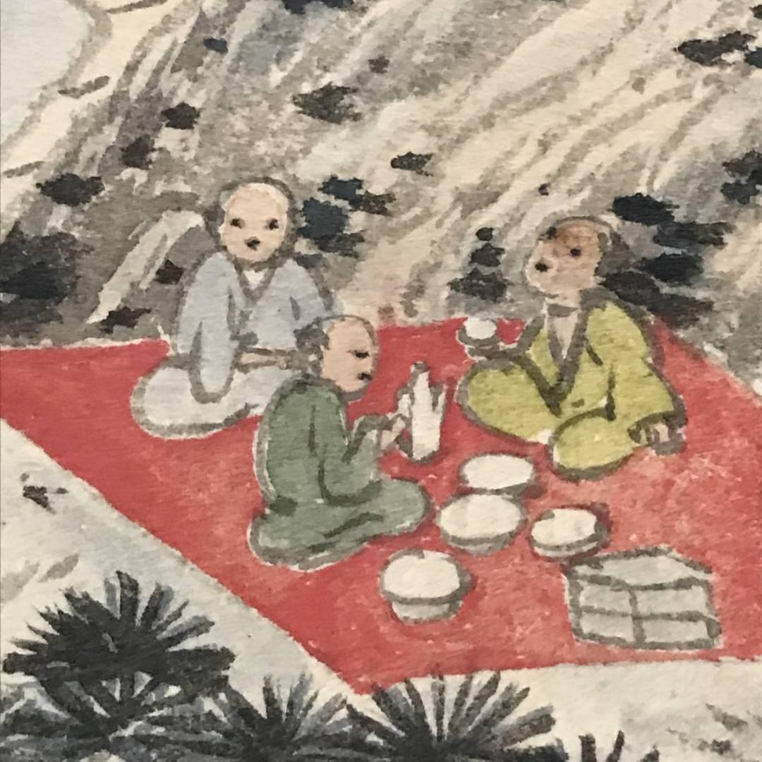 【真作】竹裏/宝山新池提普清中図/山水人物図/掛軸☆宝船☆AB-674