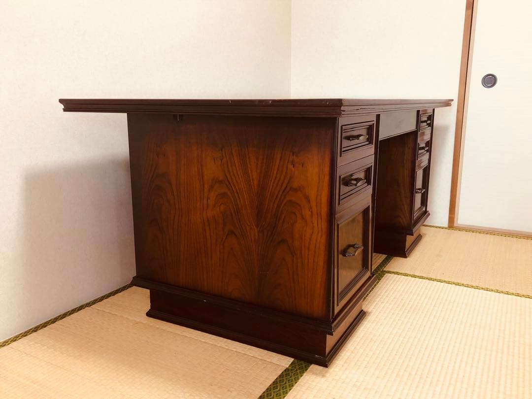 特大サイズ アンティーク書斎机 本体のみの組み立て 強化ガラス付き！