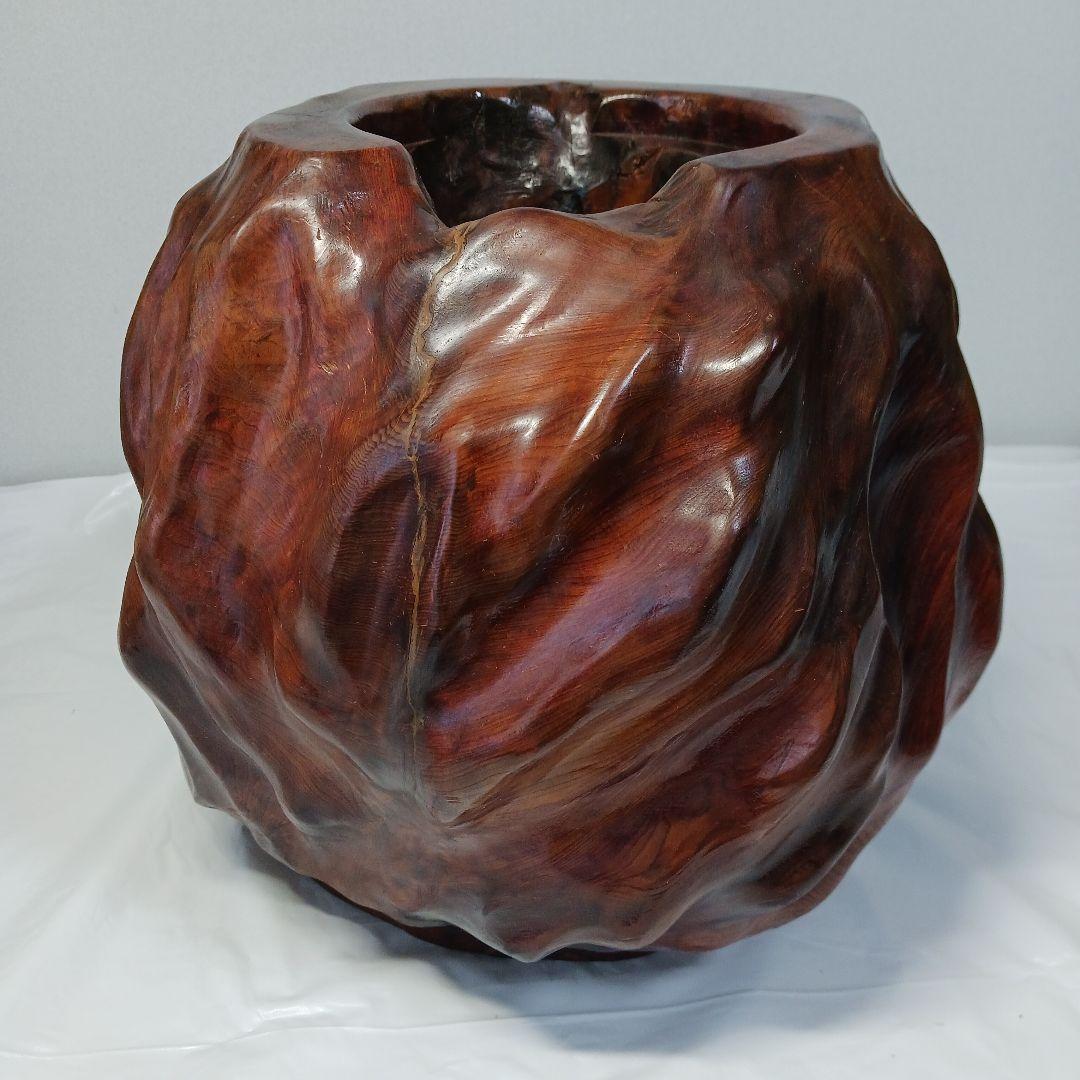 送料込み　屋久杉　虎杢の花器・つぼ(アンティーク)