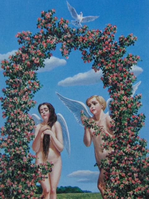 小松崎 邦雄、花の門、希少画集画、新品額装付