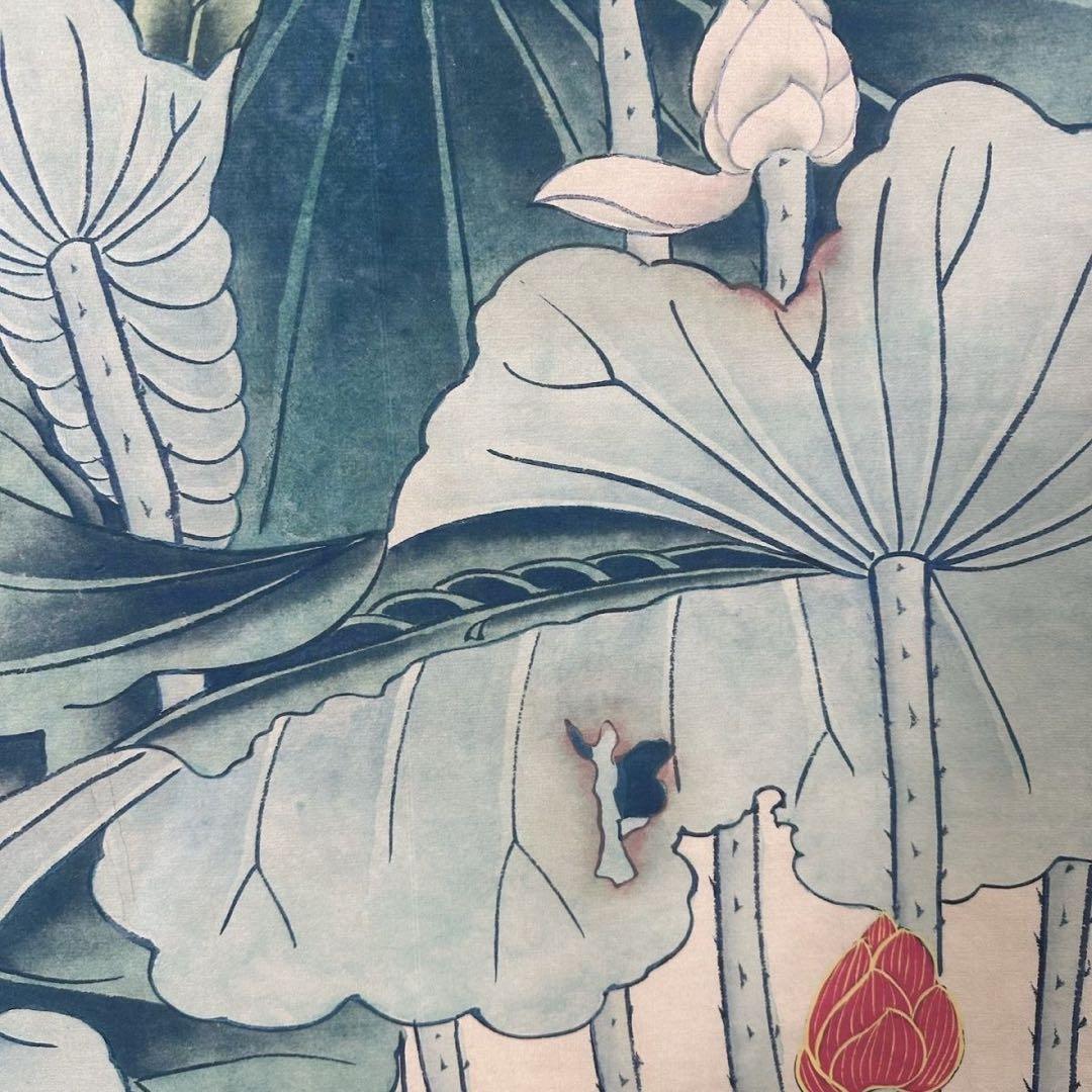 張大千 嘉荷図 掛け軸 中堂 蓮花図 中国画 表装済 サイズ：70×173cm