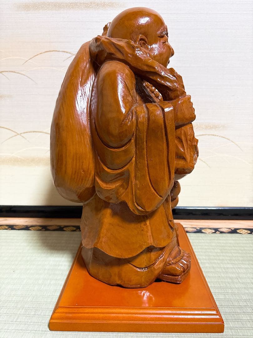 木彫り 布袋様 台座付き