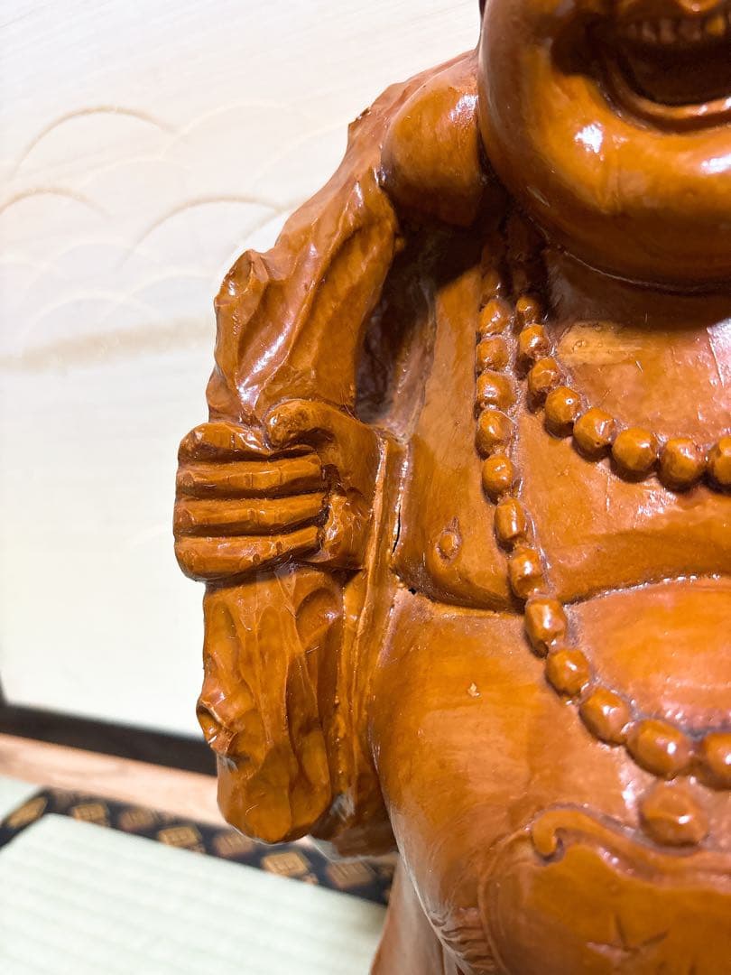 木彫り 布袋様 台座付き