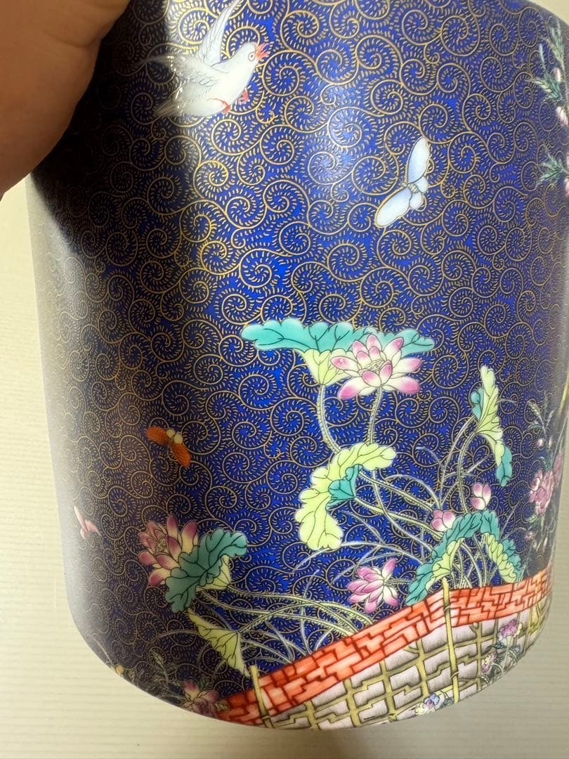 2363 中国骨董　大清乾隆年製銘　花鳥文　火鉢　時代物