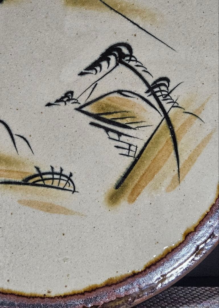 益子焼　皆川マス　絵付　山水図30.8cm 大皿　益子民藝　浜田庄司　柳宗悦