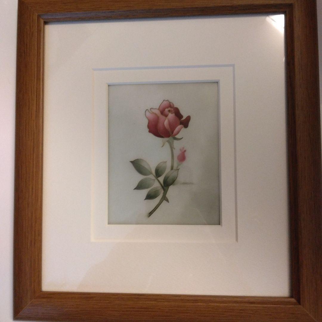 格安激レア❣七宝焼き 額縁 ピンクのバラ 木製フレーム付き
