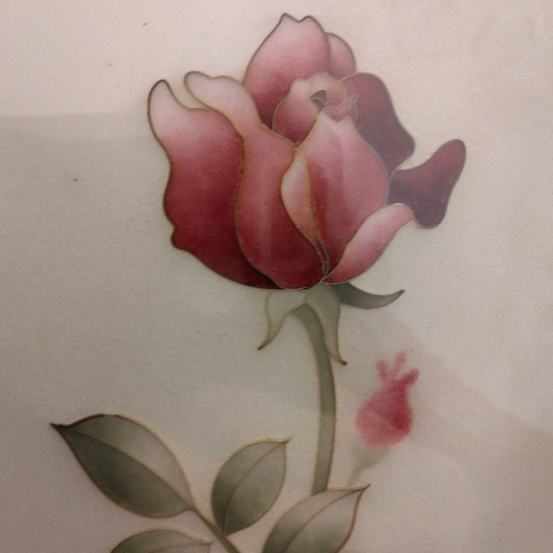 格安激レア❣七宝焼き 額縁 ピンクのバラ 木製フレーム付き