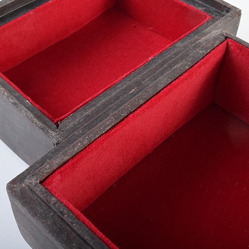 中国　粉彩　梅蝶文飾り　木製　収納箱　宝石箱　C　R7579