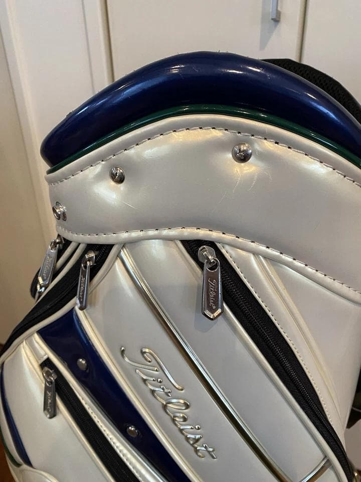 タイトリスト エナメル ゴルフバッグ カート キャディバッグ 青/緑ライン