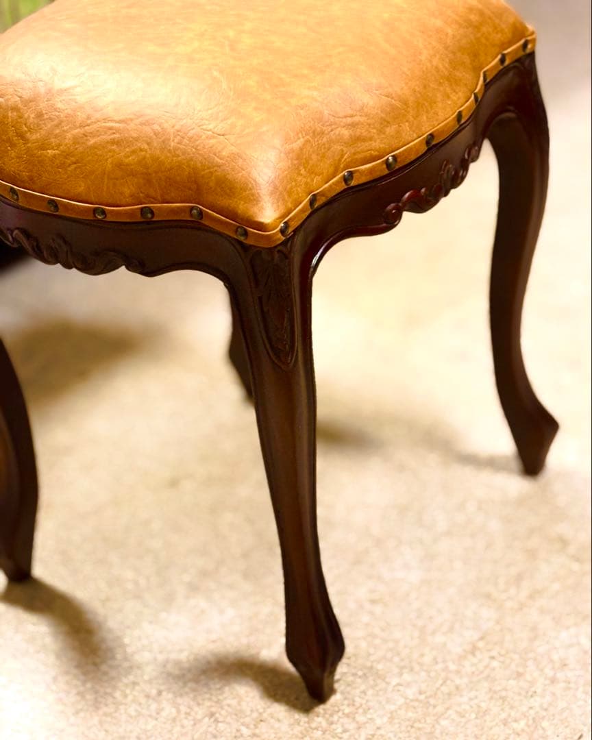 お値下げ！　最後の一脚　マホガニー　ロココ調　猫脚スツール　PVCブラウン　新品