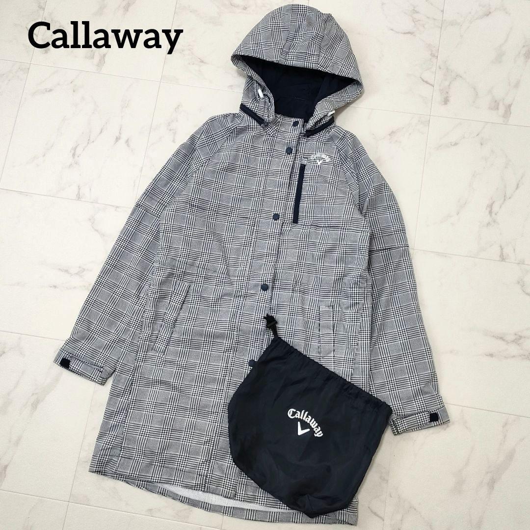 キャロウェイ　2way　レインウェア　コート　千鳥柄チェック　袖　フード脱着　S