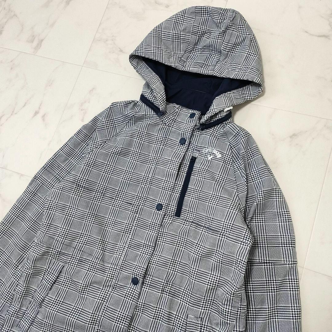 キャロウェイ　2way　レインウェア　コート　千鳥柄チェック　袖　フード脱着　S