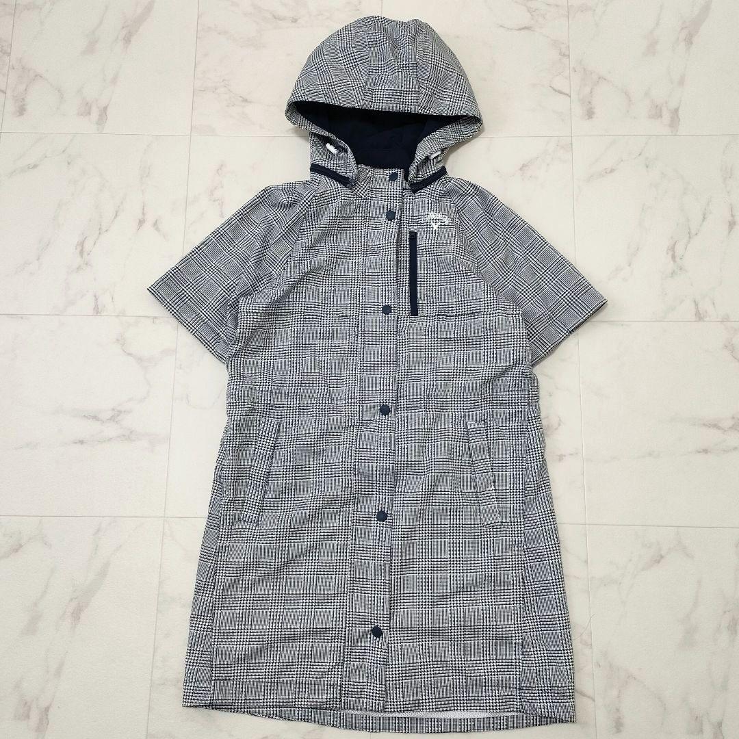 キャロウェイ　2way　レインウェア　コート　千鳥柄チェック　袖　フード脱着　S