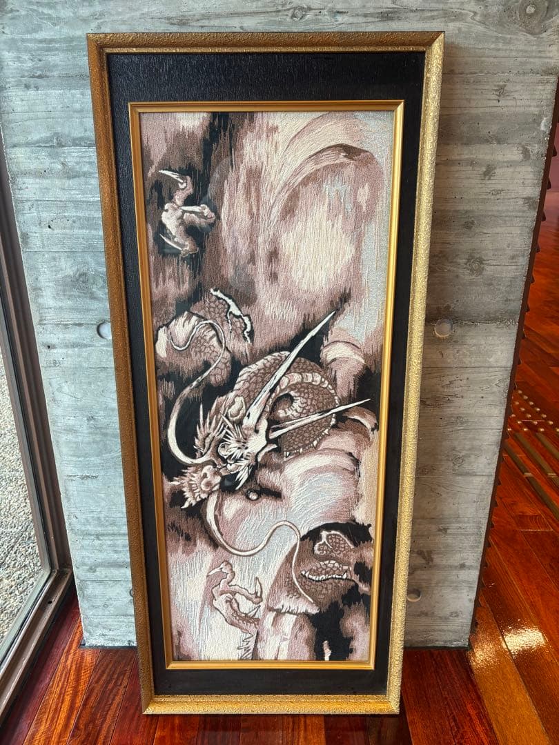 Var3da-　　美品】龍刺繍額 昭和レトロ アンティーク 絵 刺繍