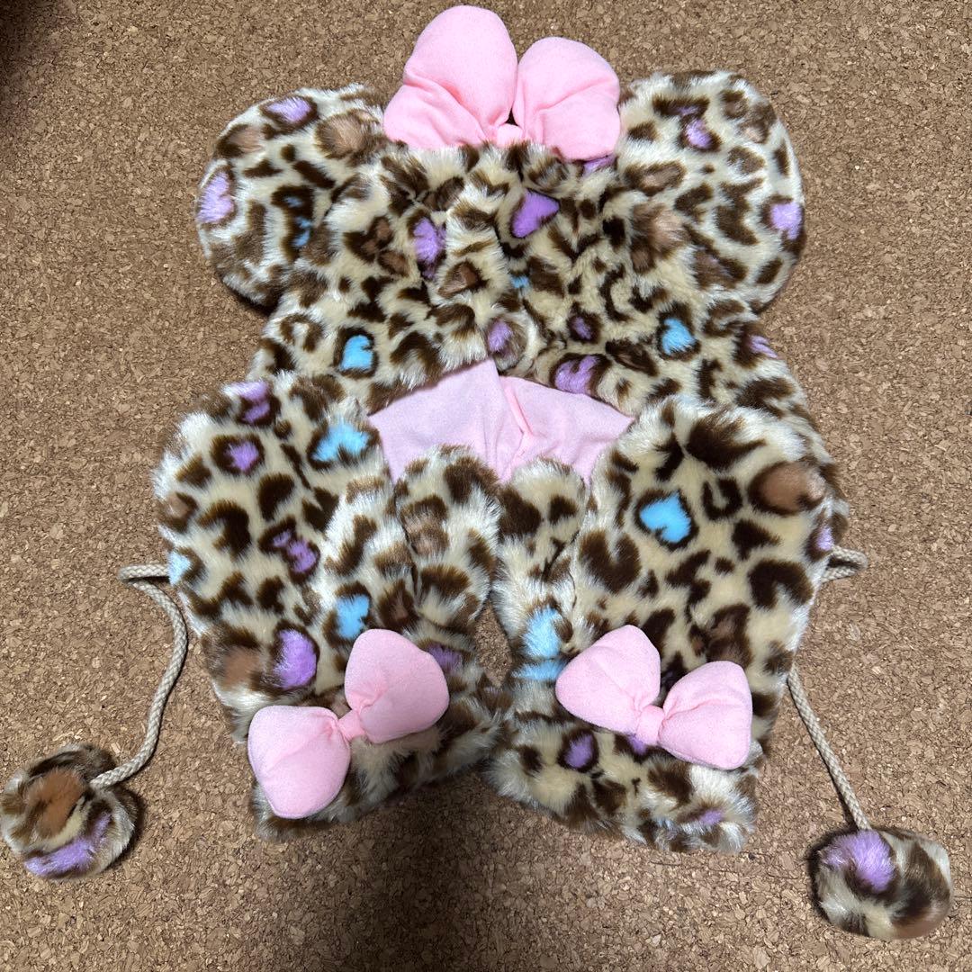 ディズニー ミニー ファンキャップ 手袋セット　レオパード柄