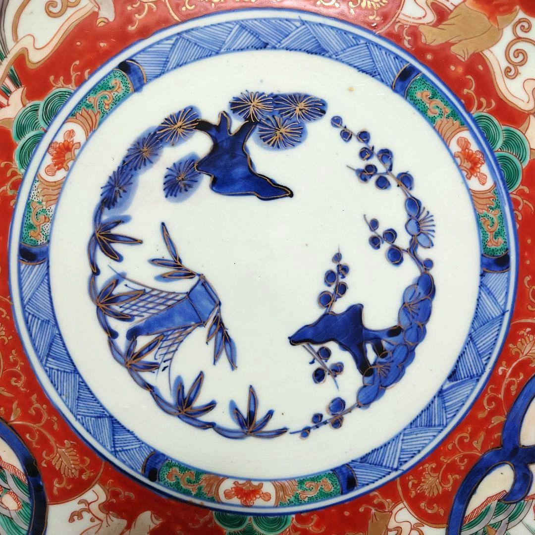 新春特価⚫希少特大皿⚫古伊万里色絵松竹梅花唐子図大皿⚫直径約46.5cm大正時代