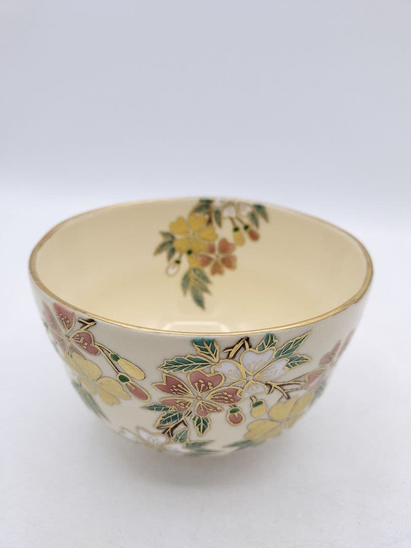 c869【新品・未使用】茶碗 色絵 枝垂桜 中村能久 木箱 茶道具