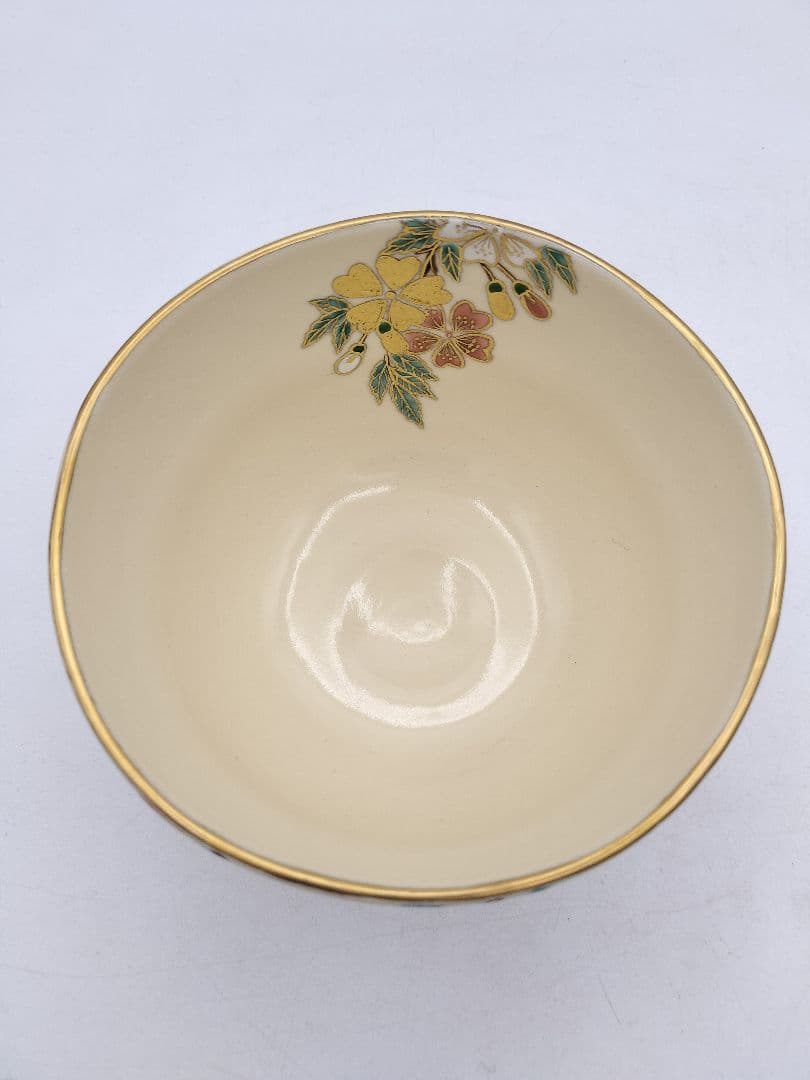 c869【新品・未使用】茶碗 色絵 枝垂桜 中村能久 木箱 茶道具
