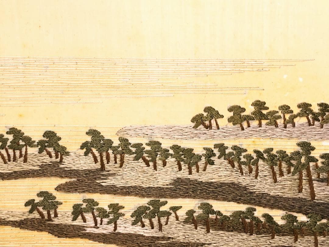 【 山下清 刺繍画 】　富士白砂青松図　蔵出　43×34ｃｍ