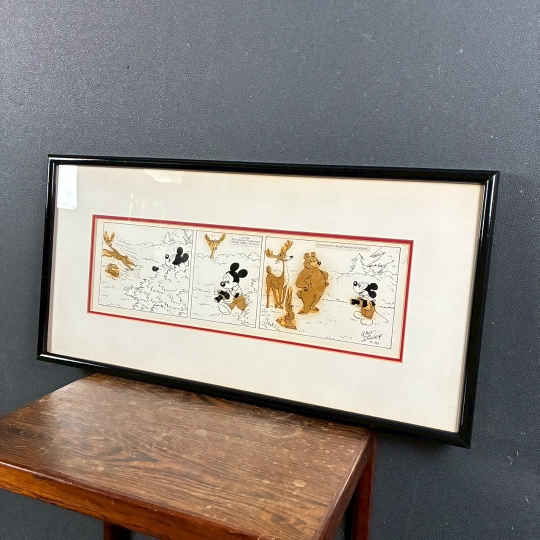 ウォルト・ディズニー ミッキーマウス３コマ漫画 原画 1961年 直筆サイン入