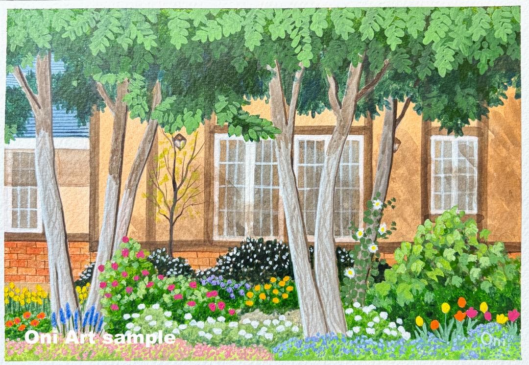 アクリル画　原画　「小さな花壇03」額縁付　SMサイズ