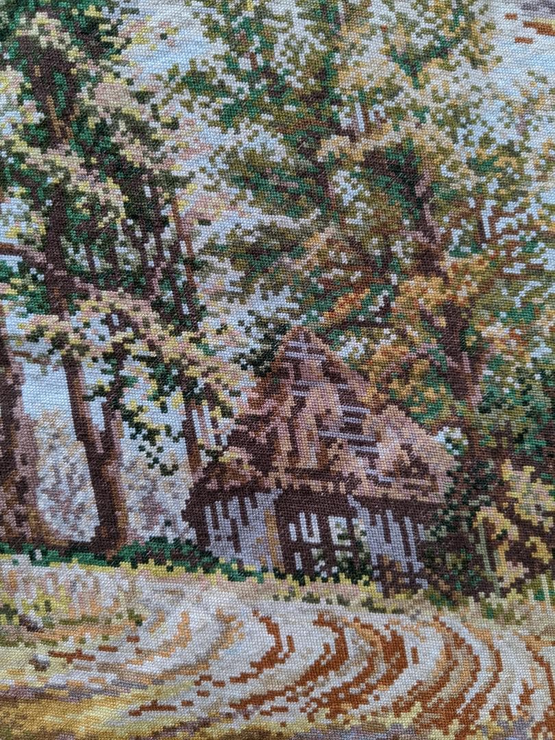 ヨーロッパ式刺繍絵タペストリー: A Cottage in the Forest
