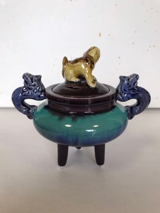 人間国宝 柳雨軒 三代 徳田八十吉(正彦銘)  彩釉香炉 12.8㎝ 管理T58