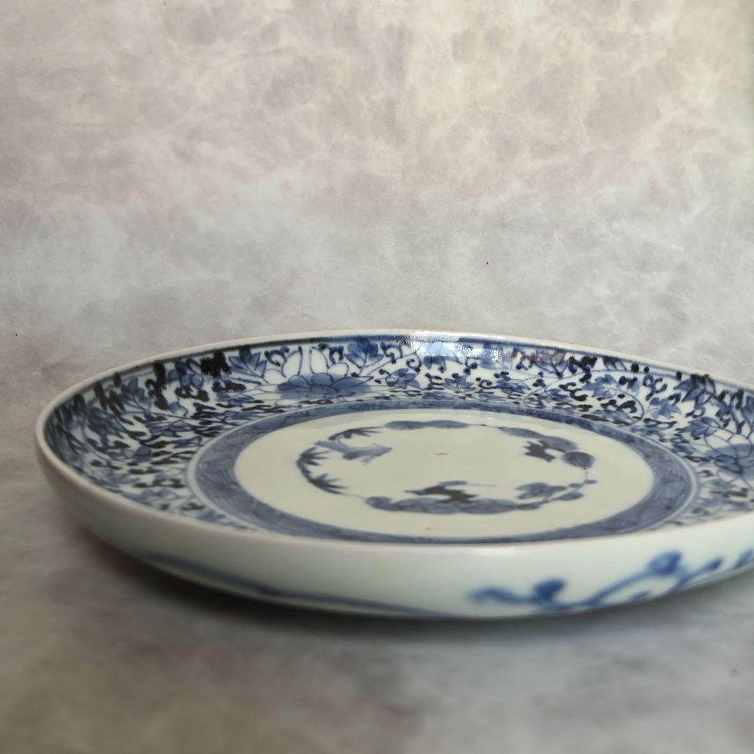 古伊万里　染付　六寸皿　江戸時代　花唐草　金直し　金継ぎ　骨董　アンティーク