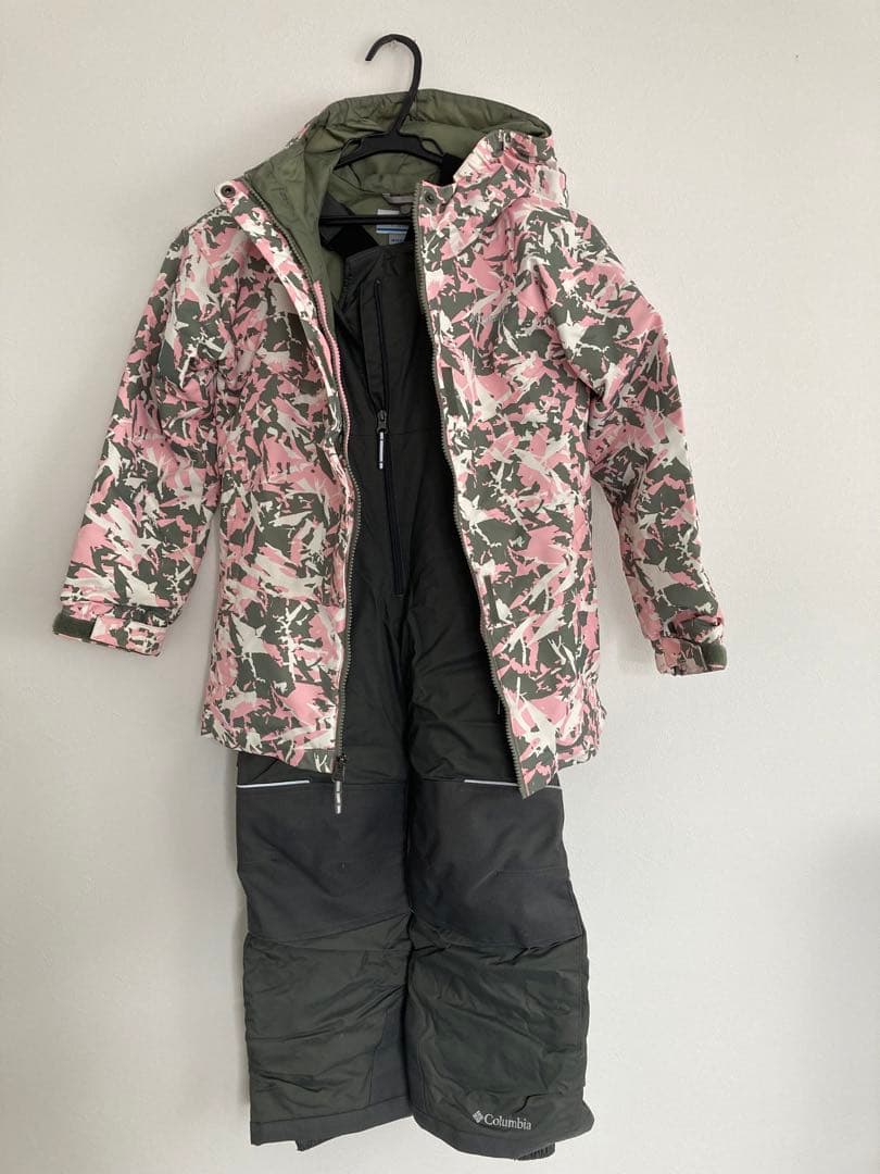 Columbia 子ども用スキーウェア ピンク・グレー迷彩
