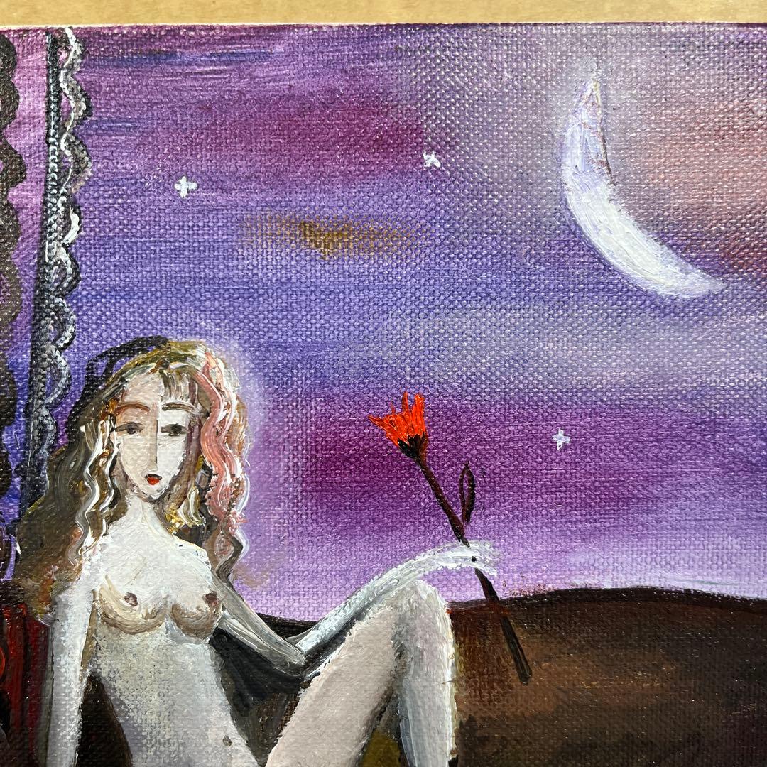 ⭕️油絵　二科会員　織田広比古　画題[月とバラ] F3号　東京銀座　日動画廊　油彩